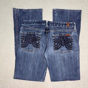 SEVEN FOR ALL MANKIND Womens Bootcut Jeans Dark Wash Embellished Pockets Size 30